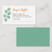 水色ユーカリ赤ちゃんシャワーおむつラッフル エンクロージャーカード (正面/裏面)