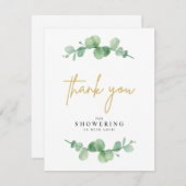 水色ユーカリ赤ちゃんシャワーサンキューカード サンキューカード (正面/裏面)