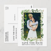 水色ユーカリ金ゴールドフレーム日付を保存 ポストカード (正面/裏面)