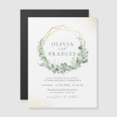 水色ユーカリ金ゴールド幾何学模様結婚枠 マグネット招待状 (正面/裏面)