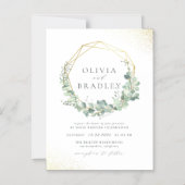 水色ユーカリ金ゴールド幾何学模様結婚枠 マグネット招待状 (正面)