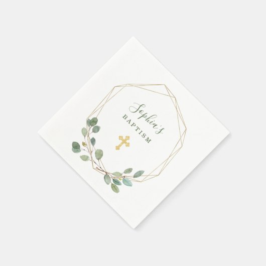 水色ユーカリ金ゴールド幾何学模様 | バプテスマ スタンダードカクテルナプキン (角)