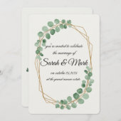 水色ユーカリ金ゴールド幾何結婚体 招待状 (正面/裏面)