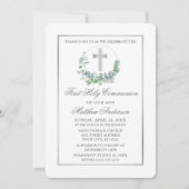 水色ユーカリ銀ファーストコミュニオン 招待状 (正面)