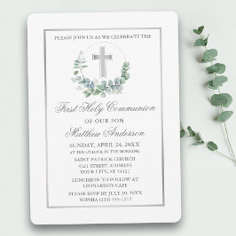 水色ユーカリ銀ファーストコミュニオン 招待状