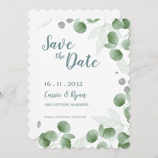 水色ユーカリ離れスウェディング日付を保存 (正面/裏面)