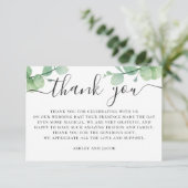 水色ユーカリ。エレガント結婚スクリプト サンキューカード (スタンド正面)