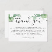 水色ユーカリ。エレガント結婚スクリプト サンキューカード (正面/裏面)