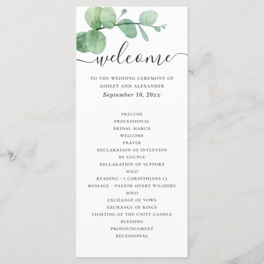 水色ユーカリ。エレガント結婚スクリプト プログラム (正面)