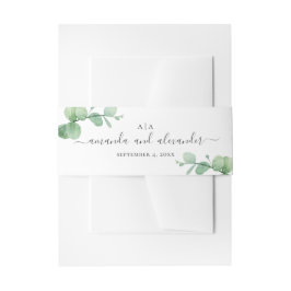 水色ユーカリ。エレガント結婚スクリプト 招待状ベリーバンド