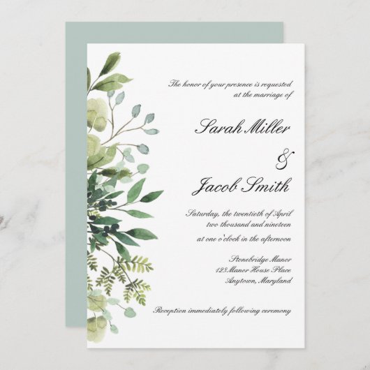 水色ユーカリ&グリーンリー植物学結婚院 招待状 (正面/裏面)