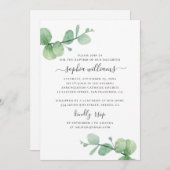 水色ユーカリ。緑の葉のバプテスマ 招待状 (正面/裏面)