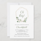 水色ユーカリ | 金ゴールド幾何学的ベビーシャワー 招待状 (正面)