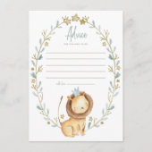 水色ライオンプリンス赤ちゃんシャワー母アドバイスカード エンクロージャーカード (正面)