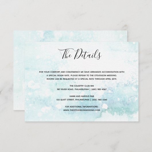 水色ライトブルー結婚の詳細挿入カード エンクロージャーカード (正面/裏面)