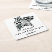 水色ラクーンファミリーフ感動的ァミリアク スクエアペーパーコースター (アングル)