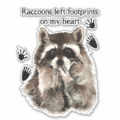 水色ラクーン離れ足跡私のハートおもしろい シール (正面)