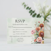 水色ラストオレンジセージ緑のフローラ結婚ズ 出欠カード (スタンド正面)