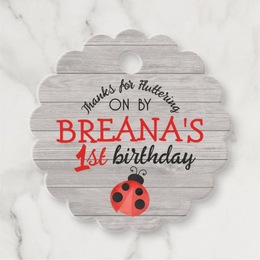 水色ラディバグ木材誕生日好意ギフトラベル フェイバータグ (正面)