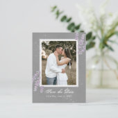 水色ラベンダーの花の結婚式の日付を保存 ポストカード (スタンド正面)