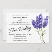 水色ラベンダーの花、エレガントな結婚式 招待状 (正面)