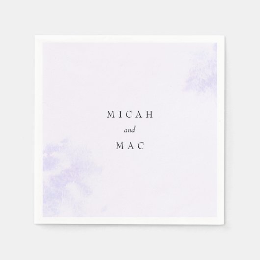 水色ラベンダースプラッシュ結婚ネーム スタンダードカクテルナプキン (正面)