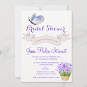 水色ラベンダーバタフライフランスのブライダルシャワー 招待状 (正面)