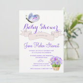 水色ラベンダーバタフライ素朴な赤ちゃんシャワー 招待状 (スタンド正面)