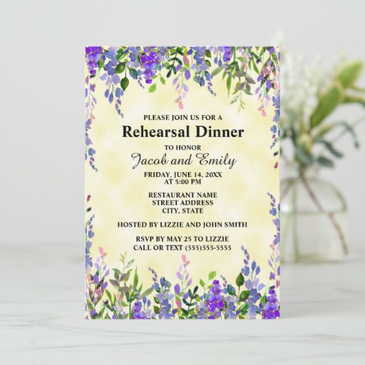 水色ラベンダーフローライエローウェディングリハーサル 招待状 (スタンド正面)