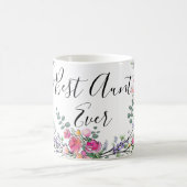 水色ラベンダーユーカリプトゥスピンクワイルドバラ叔母 コーヒーマグカップ (中央)