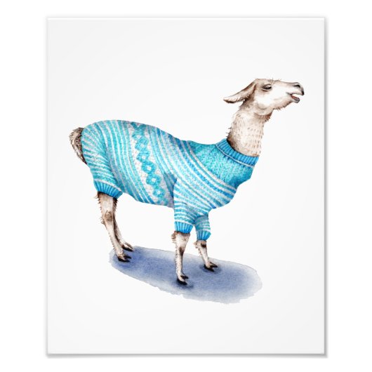 水色ラマのブルーのセーター フォトプリント            (正面)