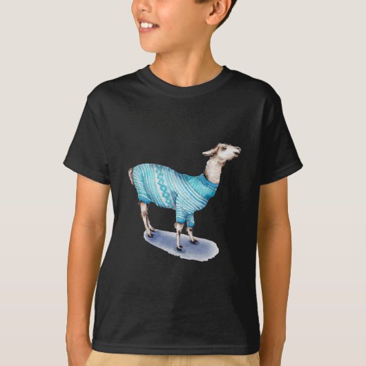 水色ラマのブルーのセーター Tシャツ (正面)