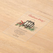 水色ランタンパインベリークリスマスパーティー アクリル招待状 (レイダウン)