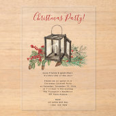 水色ランタンパインベリークリスマスパーティー アクリル招待状 (正面)