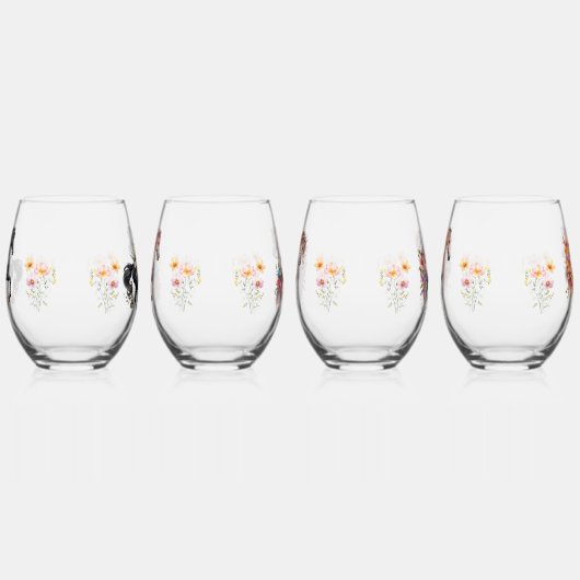 水色ランニングの馬とフローラアクセント ステムなしワイングラス (右)