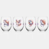 水色ランニングの馬とフローラアクセント ステムなしワイングラス (正面)