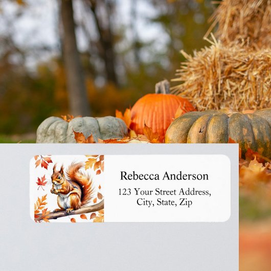 水色リスと紅葉差出人住所 ラベル