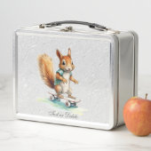 水色リスのスケートボードメタルランチボックス メタルランチボックス (インサイチュ)