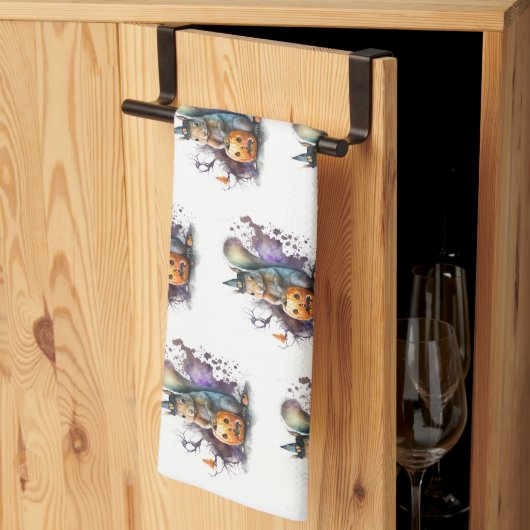 水色リスのハロウィーン キッチンタオル (三つ折り)