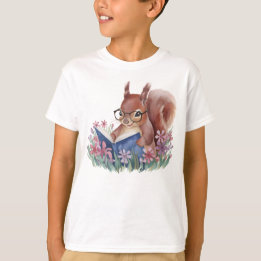 水色リス読ルの本 Tシャツ