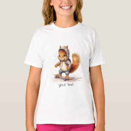 水色リス雪板ガールTシャツ Tシャツ