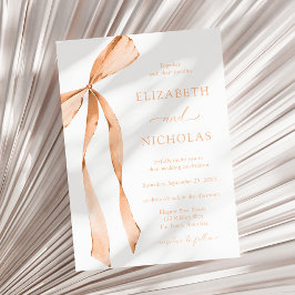 水色リボンボウアプリコットオレンジ結婚ズ 招待状