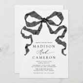 水色リボンボウ白黒結婚ズ 招待状 (正面/裏面)