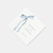 水色リボンボーダスティブルー結婚ズ スタンダードカクテルナプキン (角)