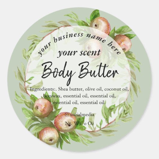 水色リンゴリース体バター体スクラブ ラウンドシール (正面)