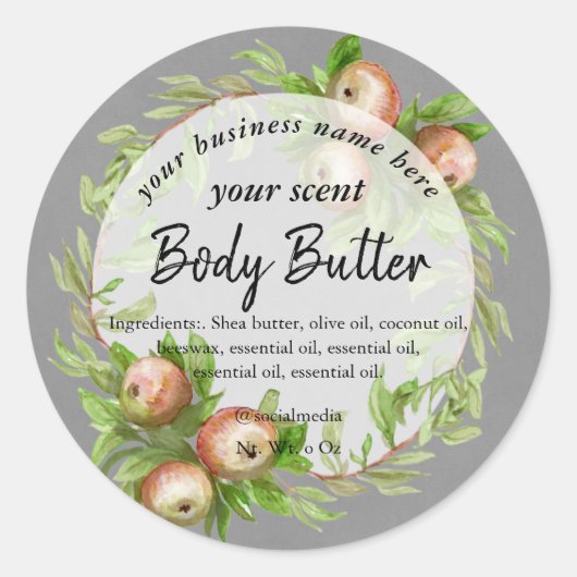 水色リンゴリース体バター体スクラブ ラウンドシール (正面)