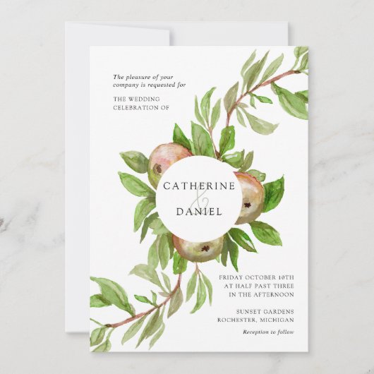 水色リンゴ結婚枝 招待状 (正面)