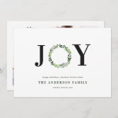 水色リースジョイのモノグラムのホリデーファミリー シーズンカード (正面/裏面)