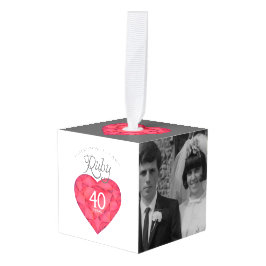 水色ルビーハート40周年記念写真 キューブオーナメント