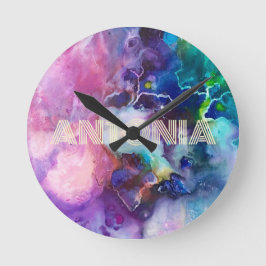 水色レインボーのペルソナお洒落ライズ可能な名前 ラウンド壁時計